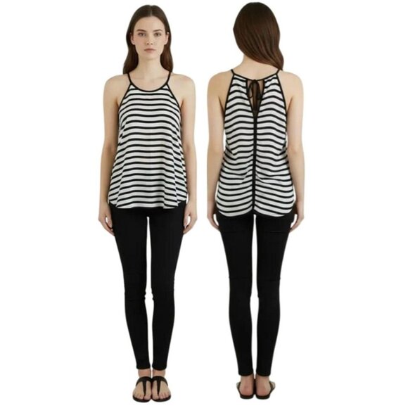 Monteau Los Angeles Tops - Monteau Los Angeles Black & White Stripe Tie Back Sleeveless Tank Top Size Small